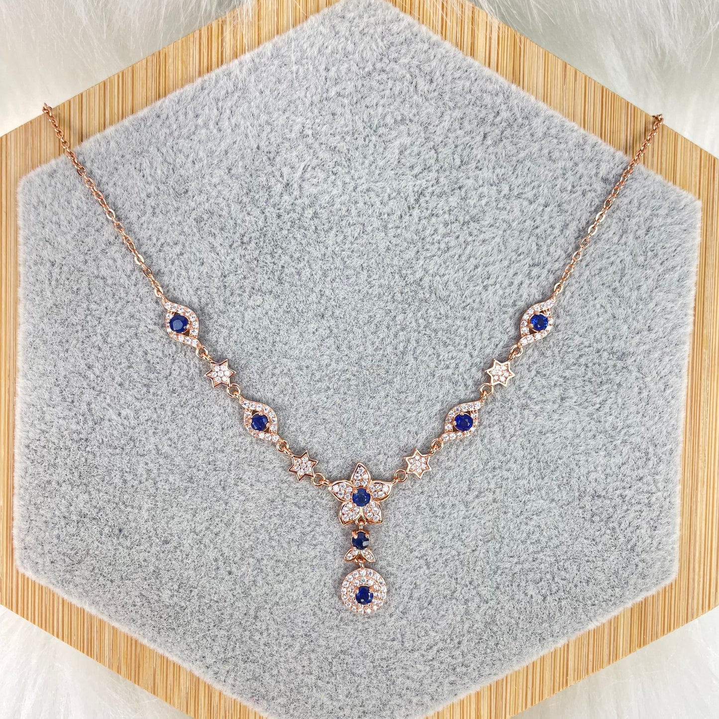 【S925】Rose Gold Sapphire Necklace