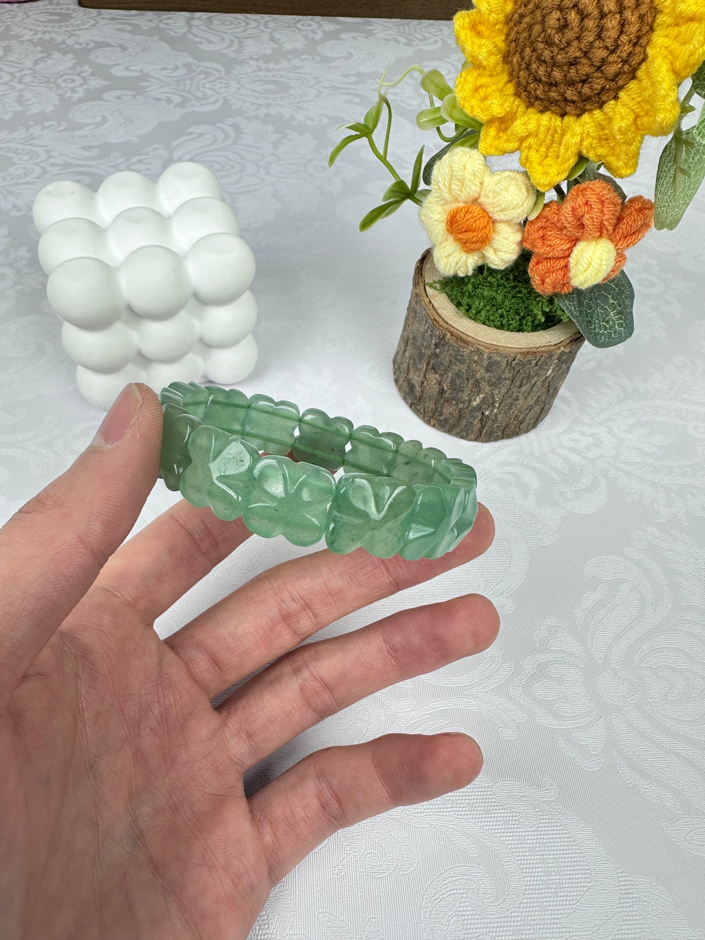 Natural Green Aventurine Four-Leaf Clover Flat/Soft  Bracelet