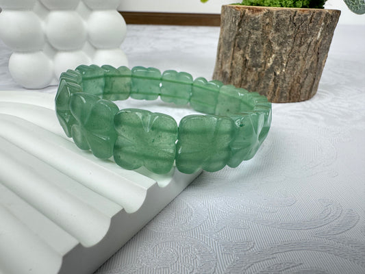 Natural Green Aventurine Four-Leaf Clover Flat/Soft  Bracelet