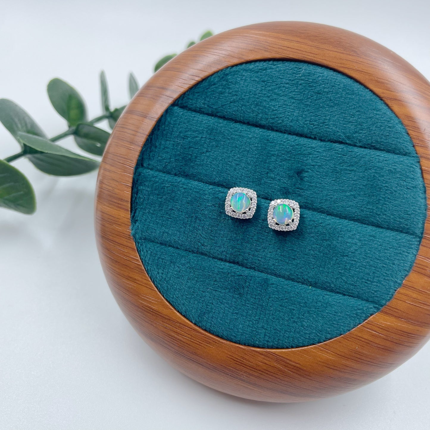 White Opal Stud Earrings