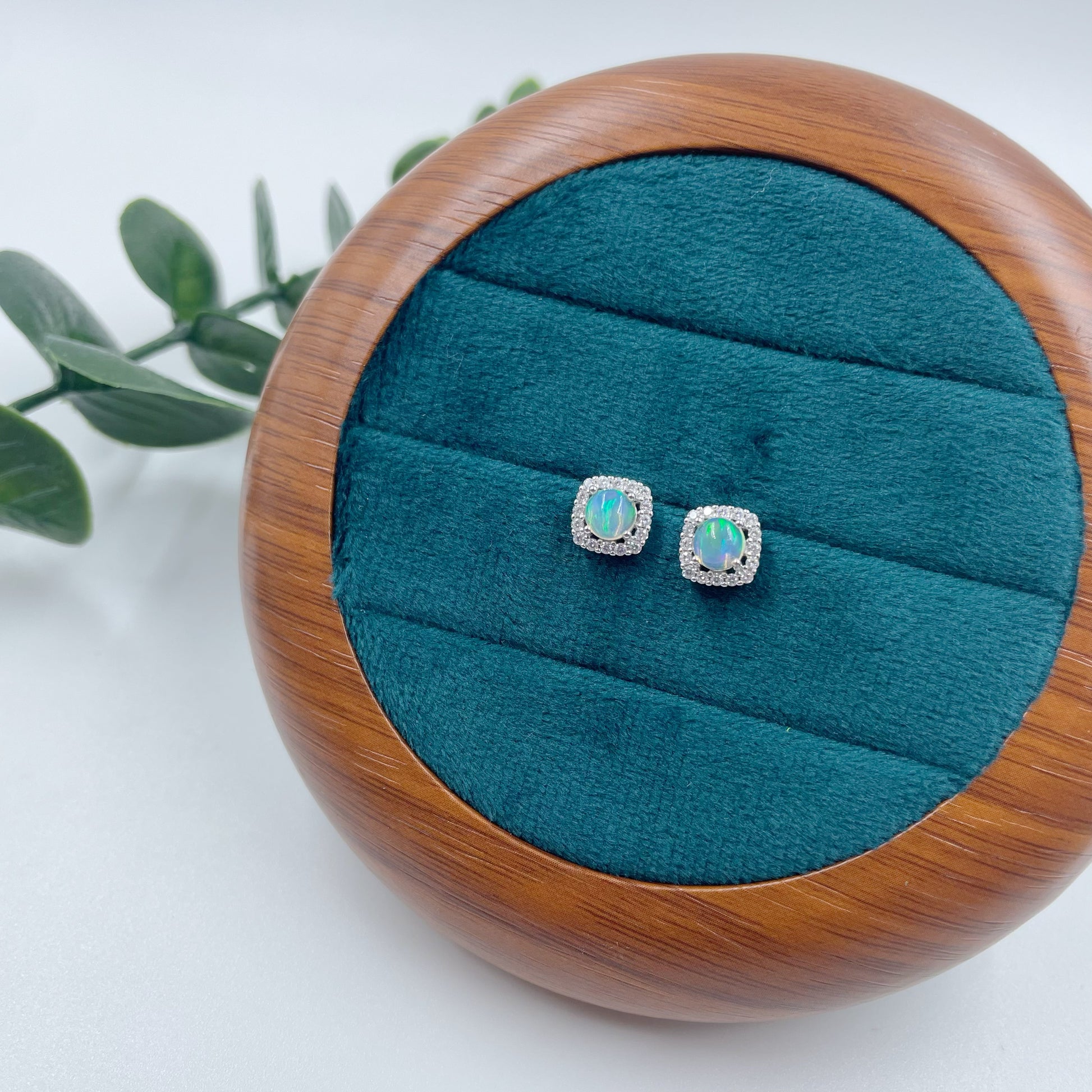White Opal Stud Earrings